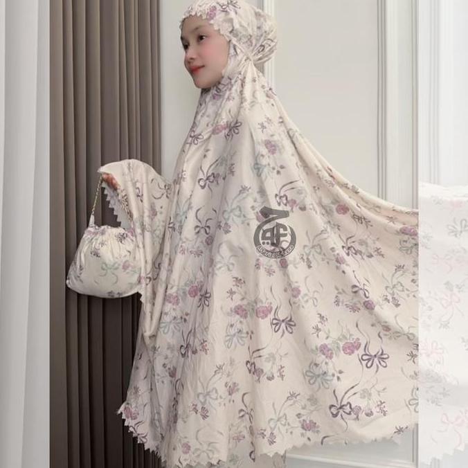 Alfarizi Mukena Travel Mini Pouch Aliza 2in1 Katun Motif Premium Terbaru Dewasa  Atasan  Bawahan CD 
