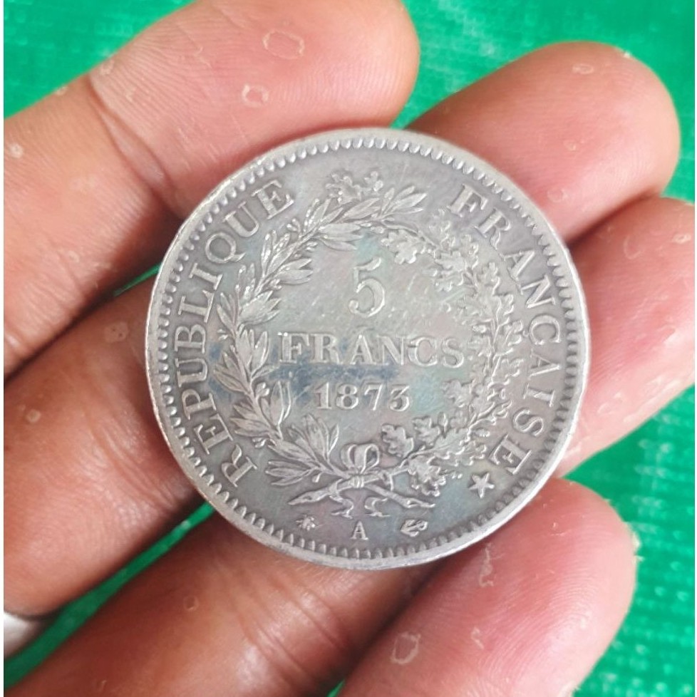 Silver Koin Perak 5 Francs Tahun 1873 Perancis Langka