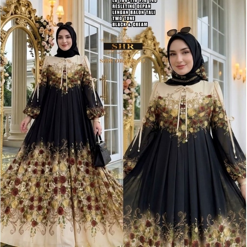 NEW SHR MAXI DRES GAMIS CLASSIK TWO TONE CERUTY PREMIUM PREMIUM ORI SHR 100%