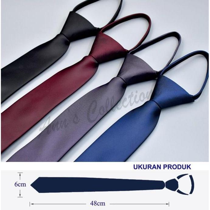 Dasi Pria Resleting Slim Monochrome Langsung Pakai High Quality Bahan Tenun Sutra Poliester Panjang 