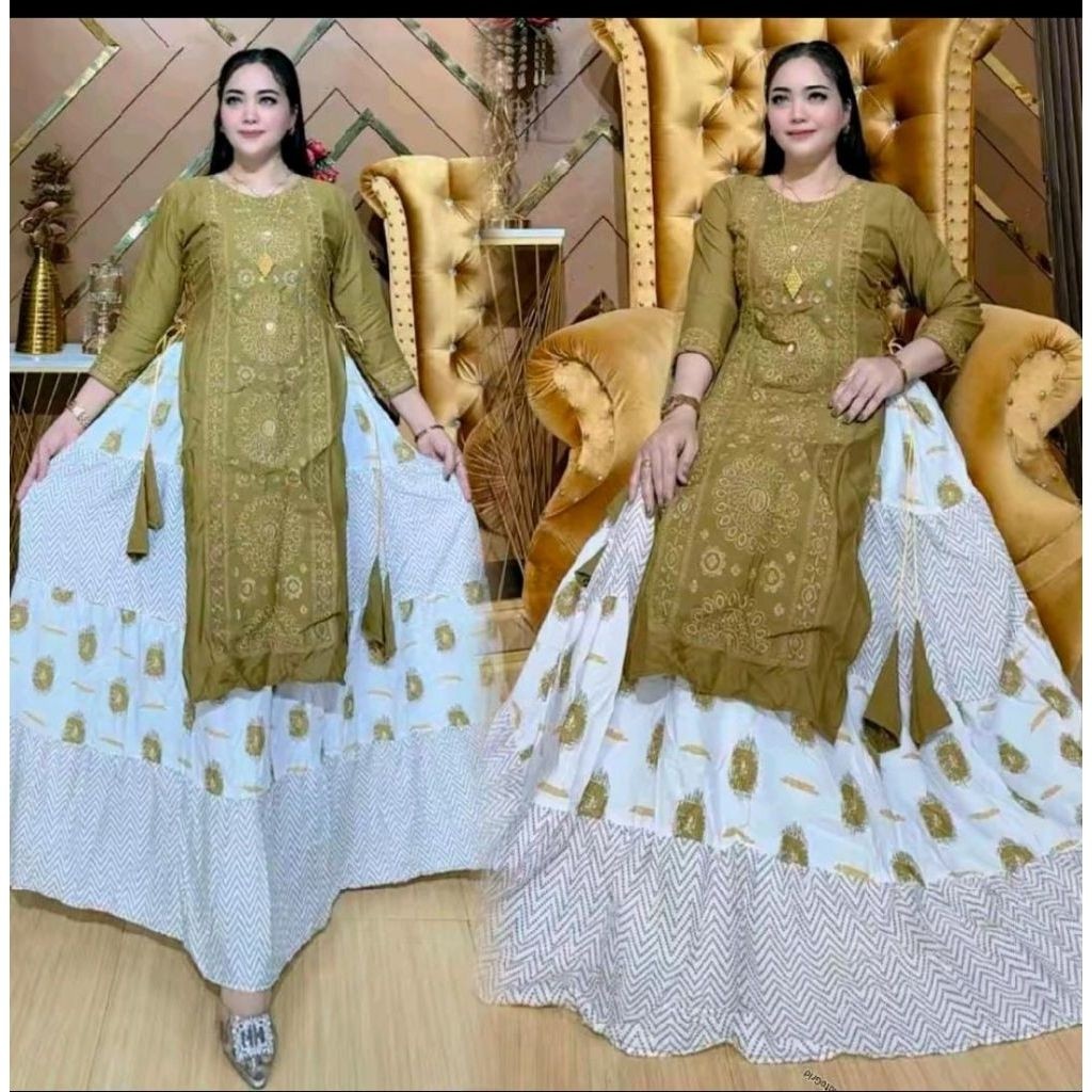 Gmis wanita lidah Nia dada bordir katun rayon Ld -+110 PB -+137