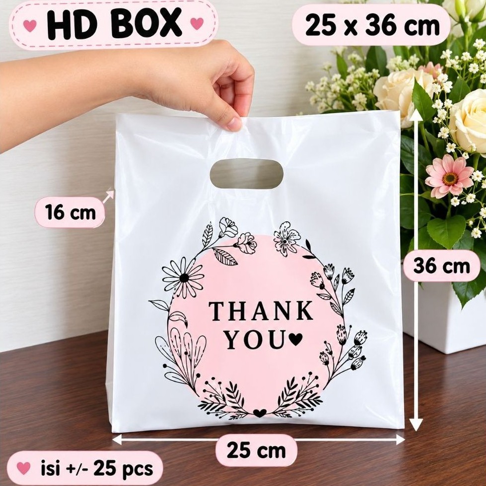 HD BOX 25 PCS KANTONG KRESEK BENTO. kantong kresek dus kue. kantong plong dus. kantong plong motif t