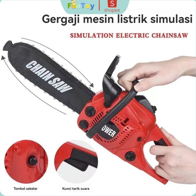 FUNTOY Mainan Chainsaw Elektrik Anak Mainan Simulasi Mesin Gergaji Elektrik Untuk Anak Laki
