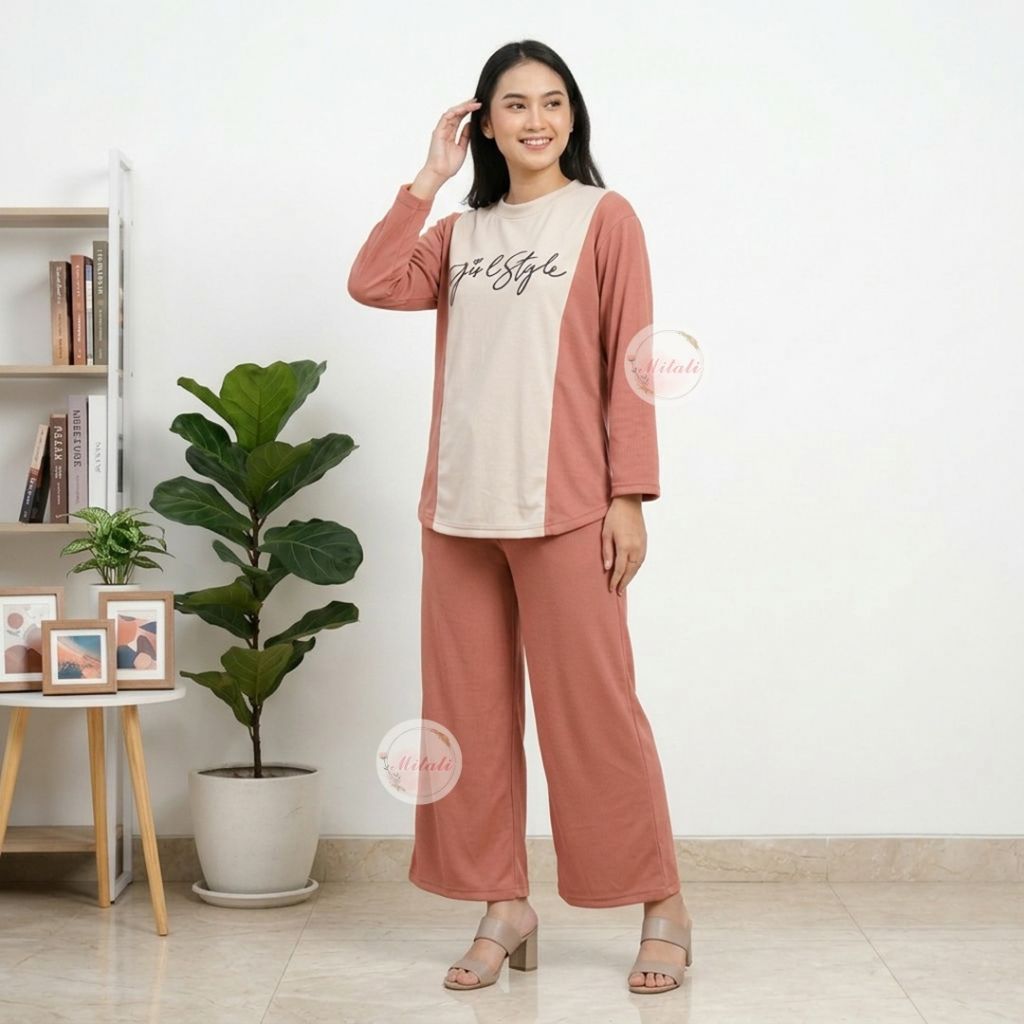 VS Setelan Oneset Dena Knit Wanaka Setelan Atasan Kombinasi  Celana Kulot Wanita