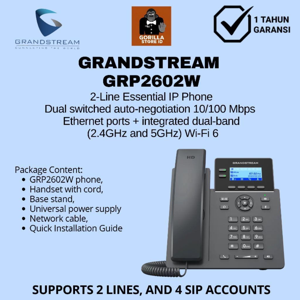 Grandstream GRP2602W 2-Line Essential IP Phone (WiFi IP Phone)
