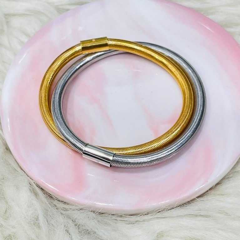 gelang karet lilit dua warna simple elegant emas asli kadar 700