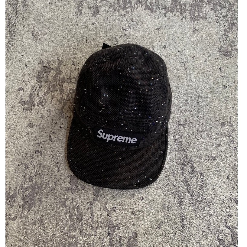 SUPREME SEQUINS CAMP CAP BLACK