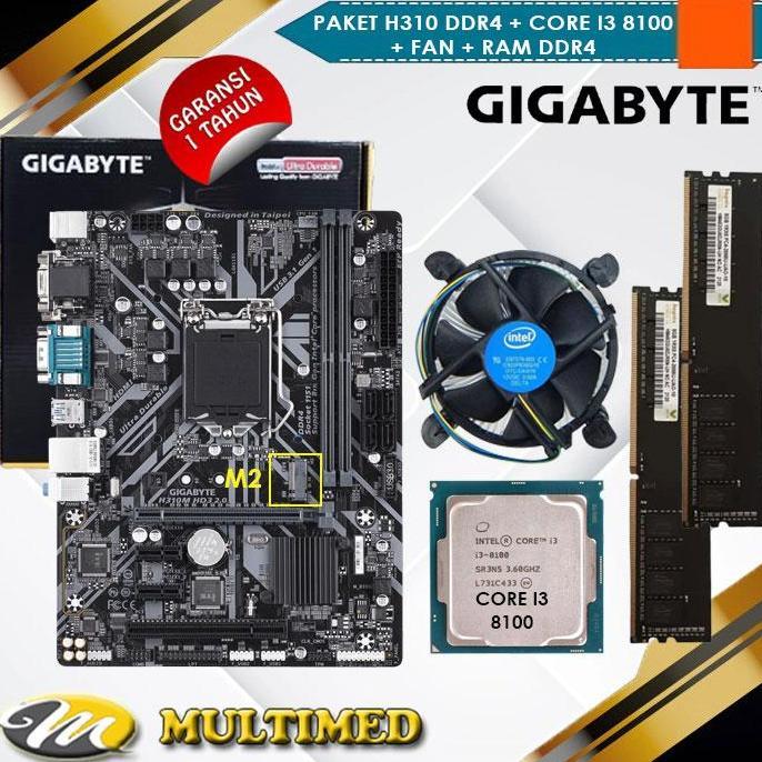 Paket Mainboard 1151 H310M DDR4 + Core i3 8100 + FAN + RAM Garansi 1 Tahun