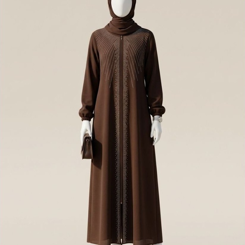 Gamis Abaya Ceruty Mix Swarovski - Dress Abaya Ceruty Baby Doll mix Swarovski - Gamis Buka Pintu Cer