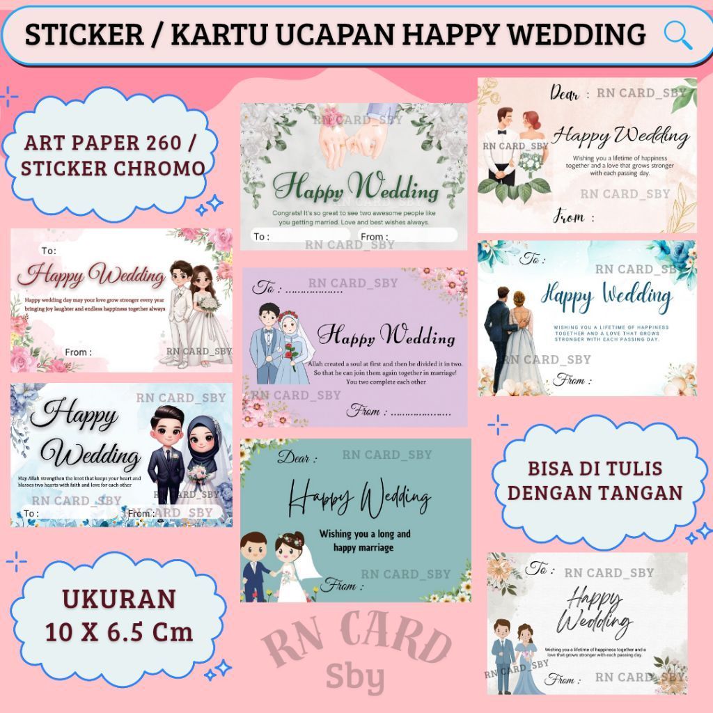 GREETING CARD HAPPY WEDDING || GIFT CARD || CUSTOM KARTU UCAPAN PERNIKAHAN || STICKER UCAPAN PERNIKA