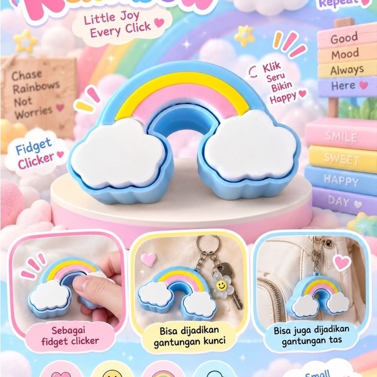 Rainbow fidget clicker | Gantungan kunci fidget clicker 3D | Fidget clicker murah | Keyboard clicker