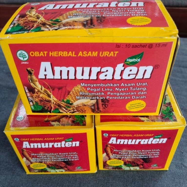 Tersedia jamu Herbal Manjur  Amuraten Cair  asam urat 1 box