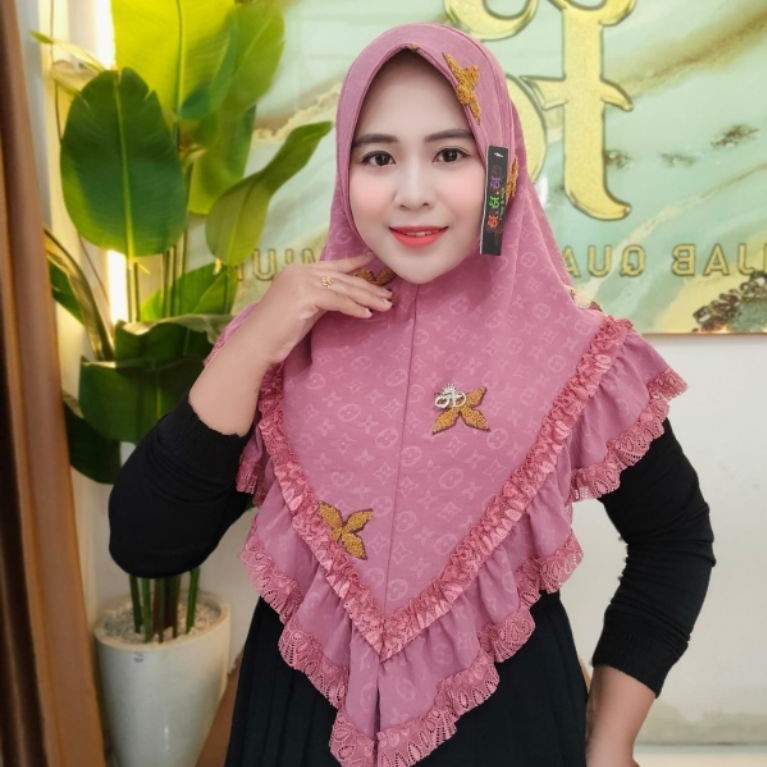 jilbab Instan FO Regina A Crinkle Renda Cantik