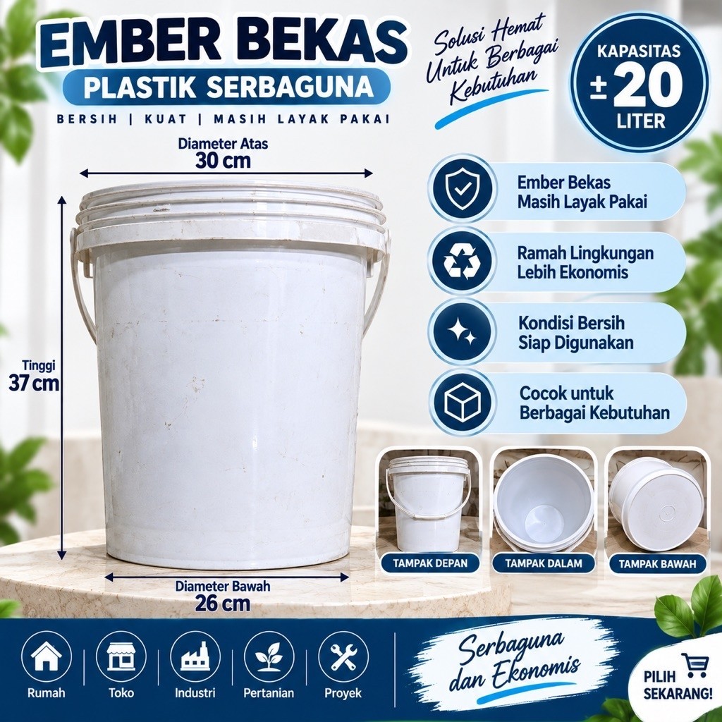 Ember Plastik Polos Bekas Cat  Bersih + Tutup | Ember Serbaguna Tebal & Kokoh
