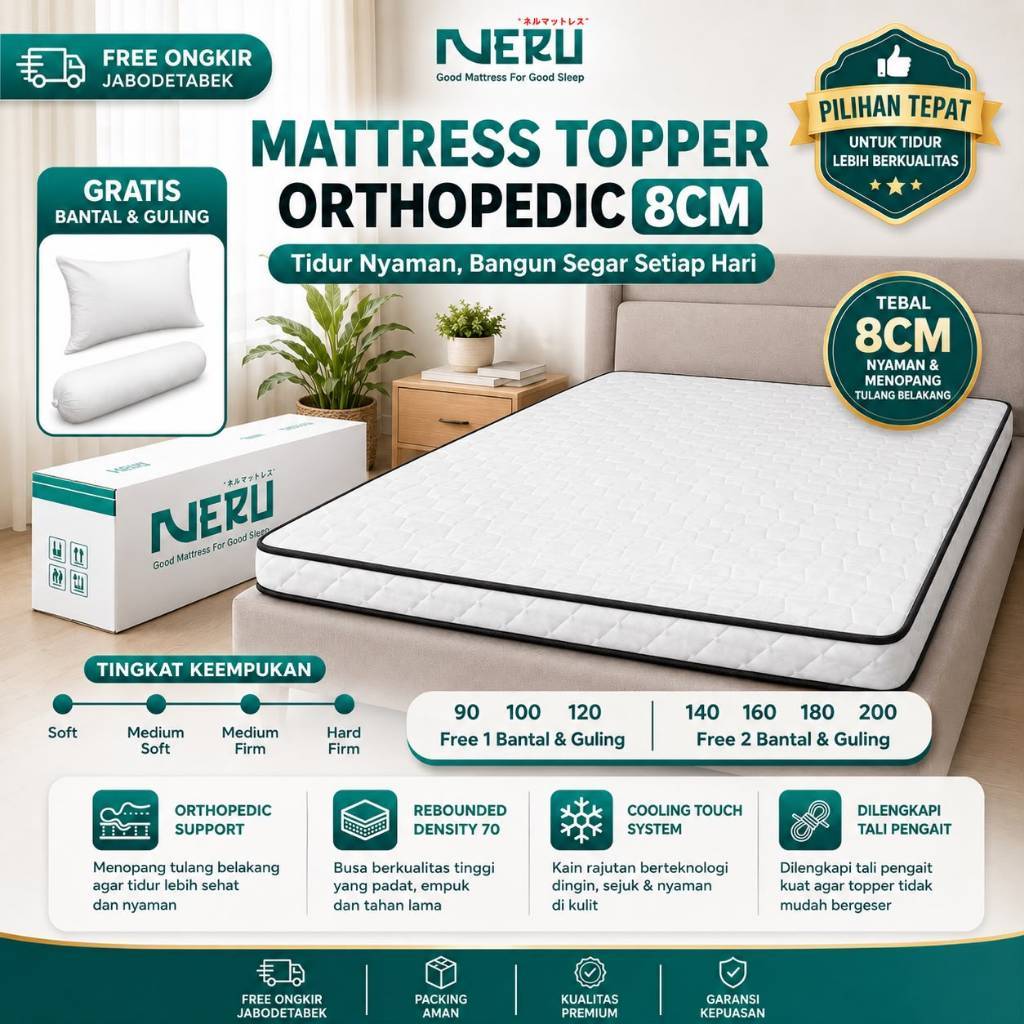 NERU Topper Orthopedic Mattress Hard Firm 8Cm / Pelapis Tambahan Kasur / Topper Kasur Hotel / Orthop