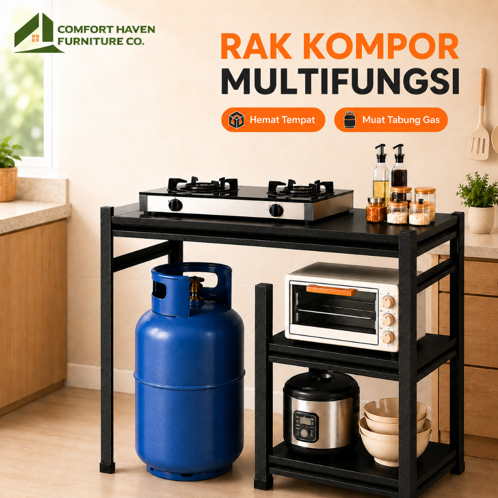 CHF Rak Kompor Gas Besi Multifungsi Rak Dapur Meja Kompor Rak Tabung Gas Oven Microwave