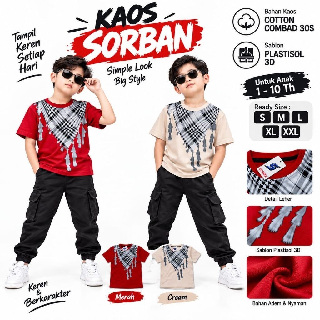 Kaos anak sorban/ Kaos anak motif sorban