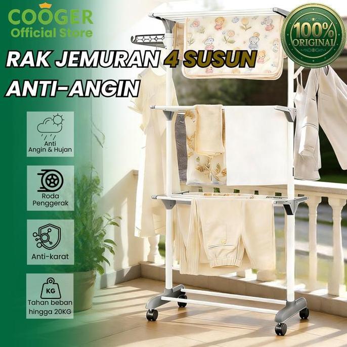 COOGER Rak Jemuran Baju Stainless Steel Rak Jemuran Handuk 4 Susun