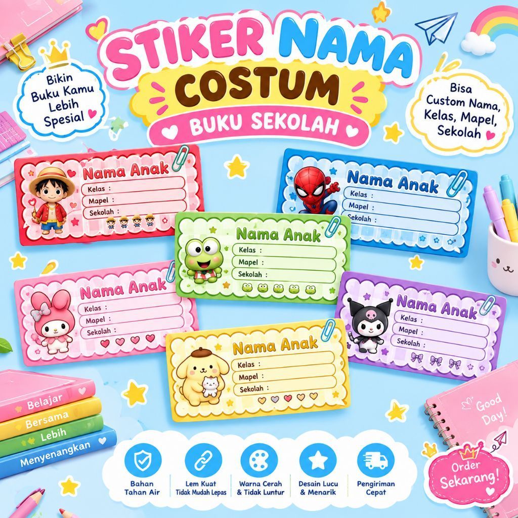 Sticker costum nama Buku pelajaran | Label costum buku pelajaran | Sticker buku pelajaran