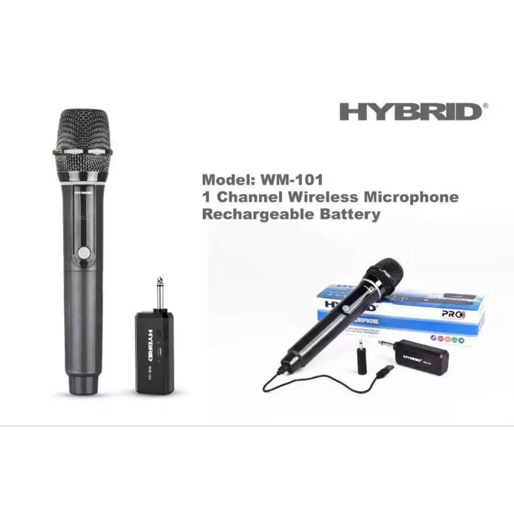 MIC WIRELESS HYBRID 1 CHANNEL BATERAI CHARGE SUARA BERSIH HYBRID WM101 WM-101 WM 101 ORIGINAL BERGAR