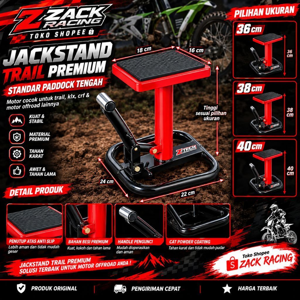 PADDOCK JACKSTAND Motor Trail 40cm - Lebih Kokoh, Lebih Kuat Anhang Gendong Motor Trail Hidrolik