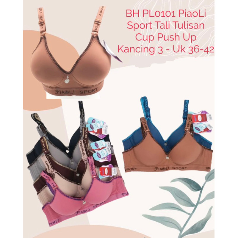 (1pcs) BH Bra wanita perempuan PIAOLI Sport 0101 tali tulisan sport kancing kait 3