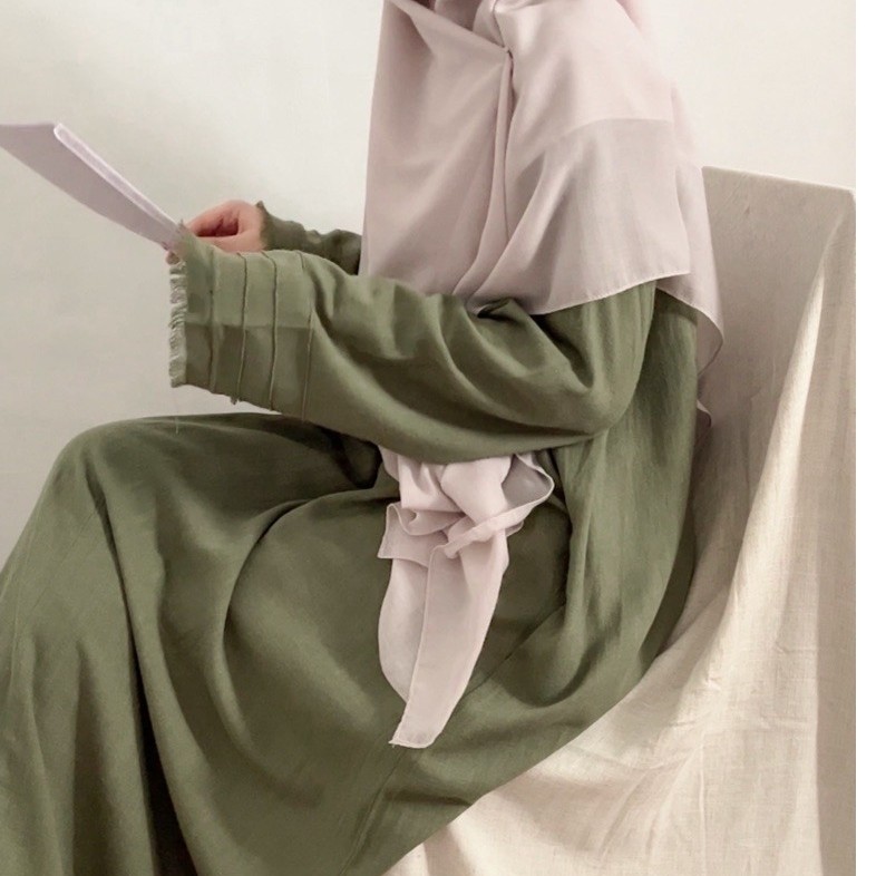 MAZQA - Kaia Abaya Premiun Linen Viscose Natural Fabric