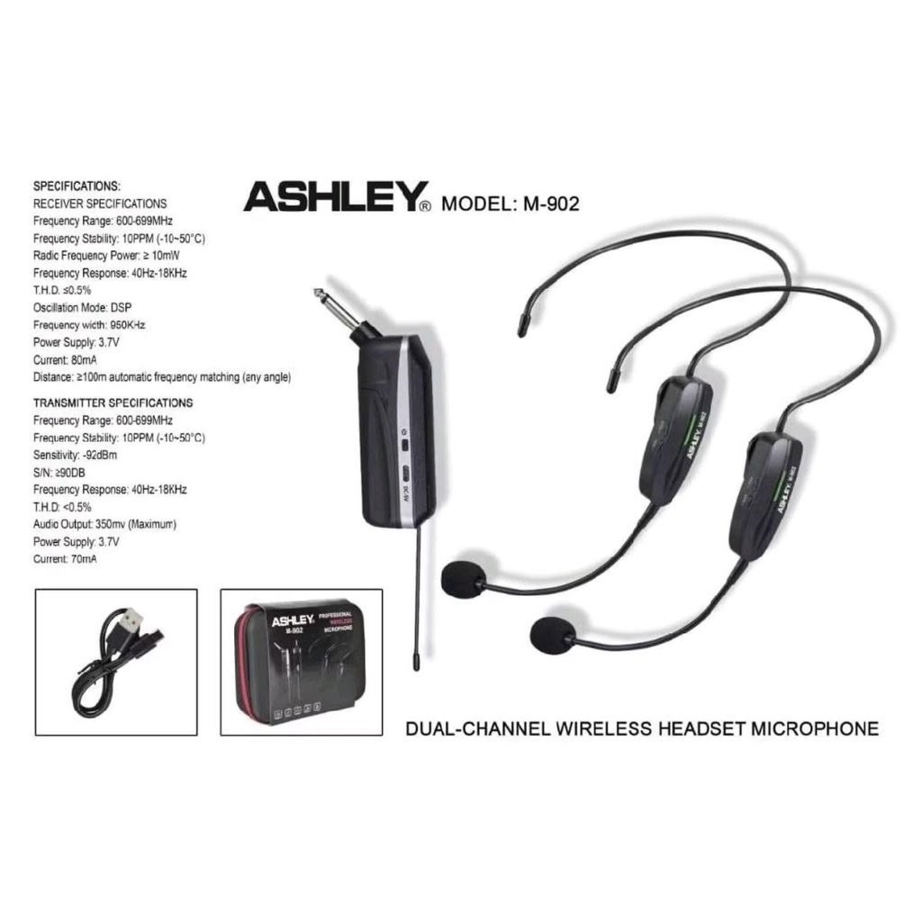 Mic Ashley M902 Microphone Bando Wireless 2 Mic Ashley