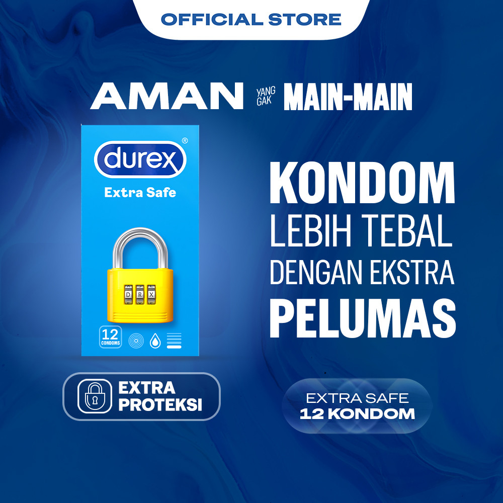Durex Extra Safe - 12s (Kondom Pria Lebih Tebal Dengan Extra Lubricant, Memberikan Proteksi Lebih Ta