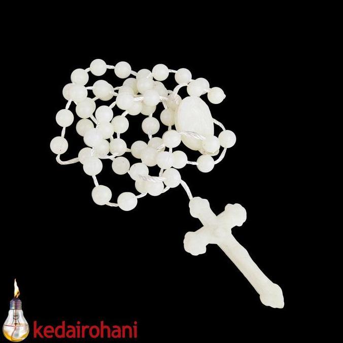 Ready stock] Grosir Souvenir Kalung Rosario Manik/ Mote 4mm Harces Salib Fosfor