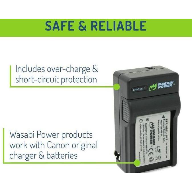Wasabi Power Battery & Charger for Canon NB-5L NB5L Baterai IXUS 90 800 850 860 870 900 950 960 970 
