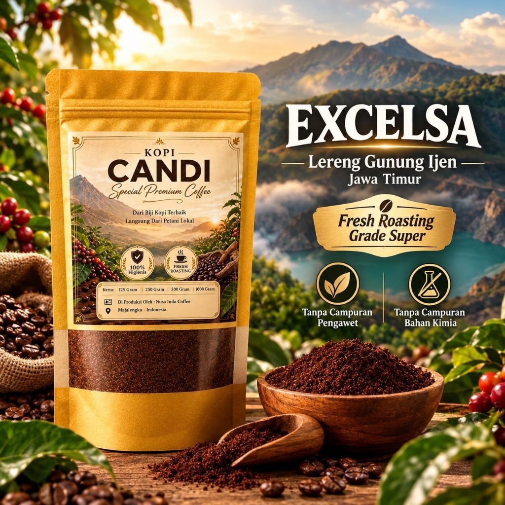 1 Kg Gram Khas Gunung Ijen - Kopi Excelsa Super Petik Merah - Kopi Bubuk Excelsa Terbaik - Kopi Unik