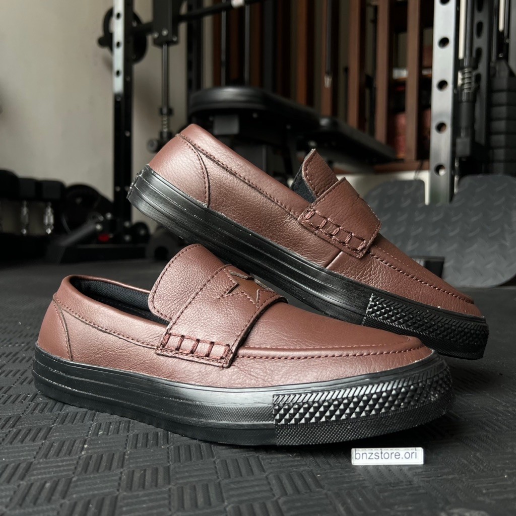 Sepatu Sneakers Pria Converse CTAS Loafer Leathers Brown/Egret