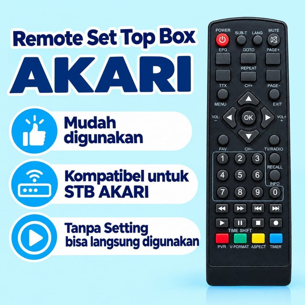 Remote STB AKARI DVB T2 ,Remot Set Top Box AKARI Tanpa Setting