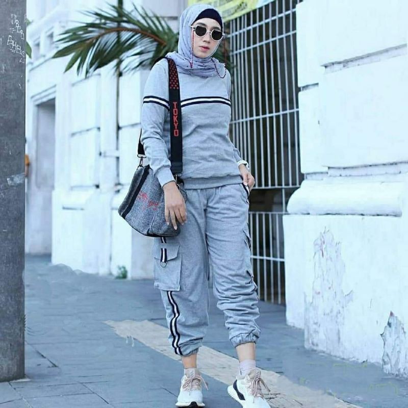 NABILA SET / BIG SIZE / GAGIL / KAOS BAJU CELANA TRAINING / BAJU OLAHRAGA WANITA MUSLIM/ SWEATSHIRT