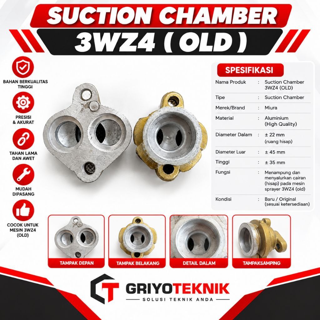Suction Chamber Miura 3WZ4 (Old) Aluminium untuk Mesin Sprayer