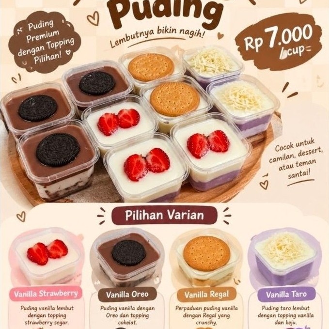 Creamy Puding  Puding Vanilla Strawberry Oreo Regal Taro Dessert Cup
