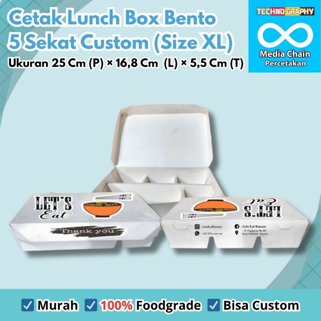 PAPER LUNCH BOX BENTO 5 SEKAT / BENTO SEKAT 5 (CUSTOM LITE)
