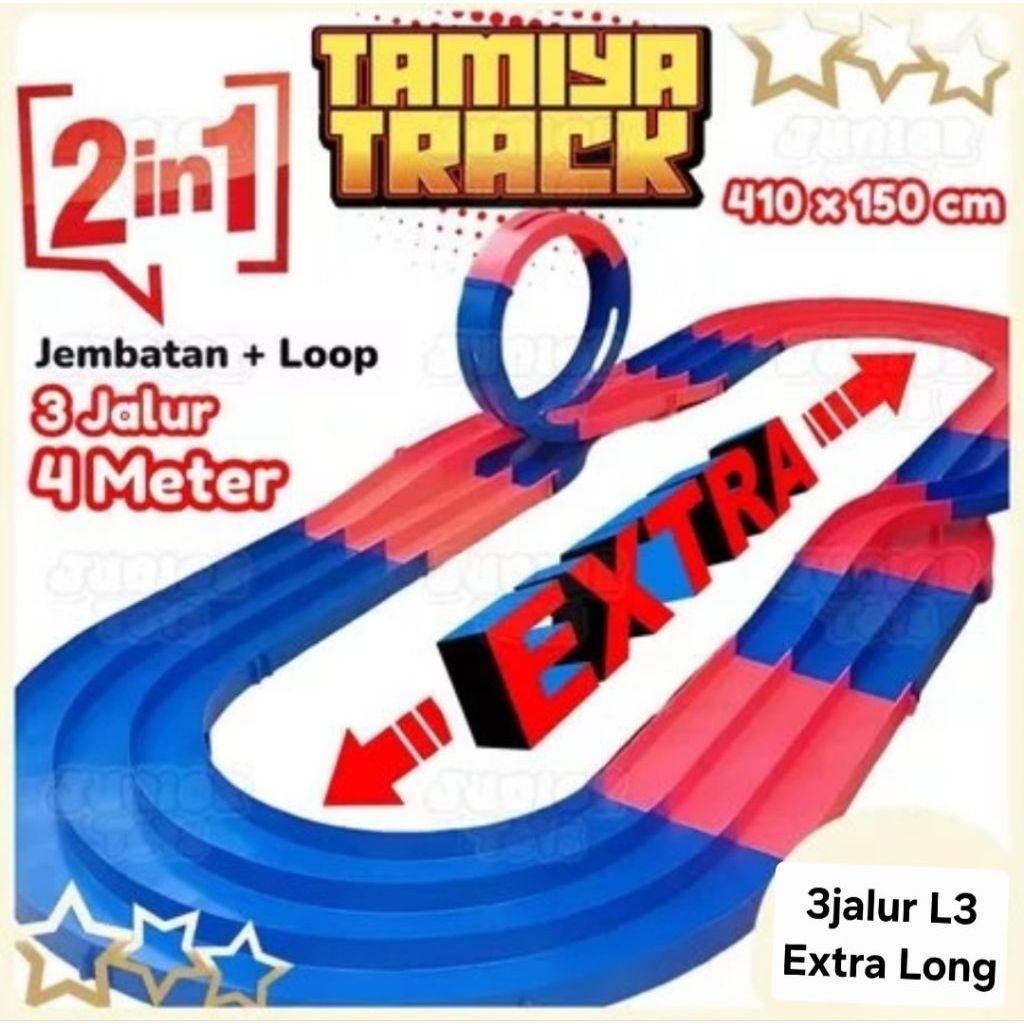 IMAGE Track Tamiya 3 Jalur 1 Jembatan Plus LOOP HALILINTAR L2 2in1 Track Tamiya 3 Jalur LONG LOOP & 