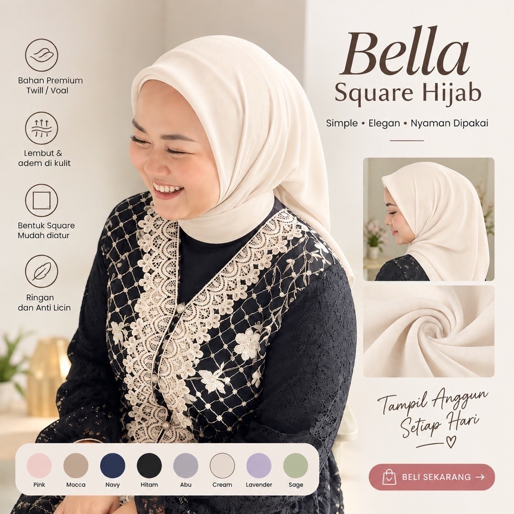 Biscuit/Broken White | Bella Square Hijab BSH