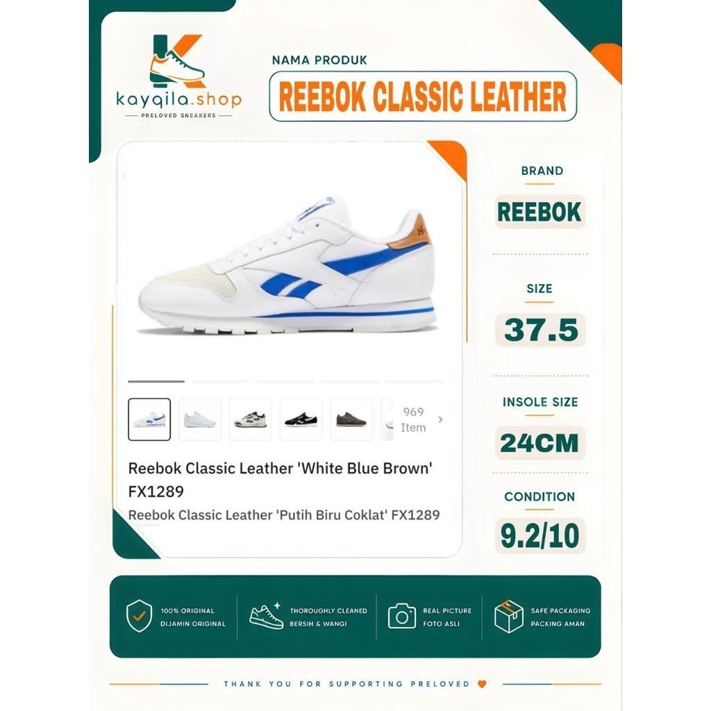 Sepatu Preloved Second Original Reebok Classic Size 37