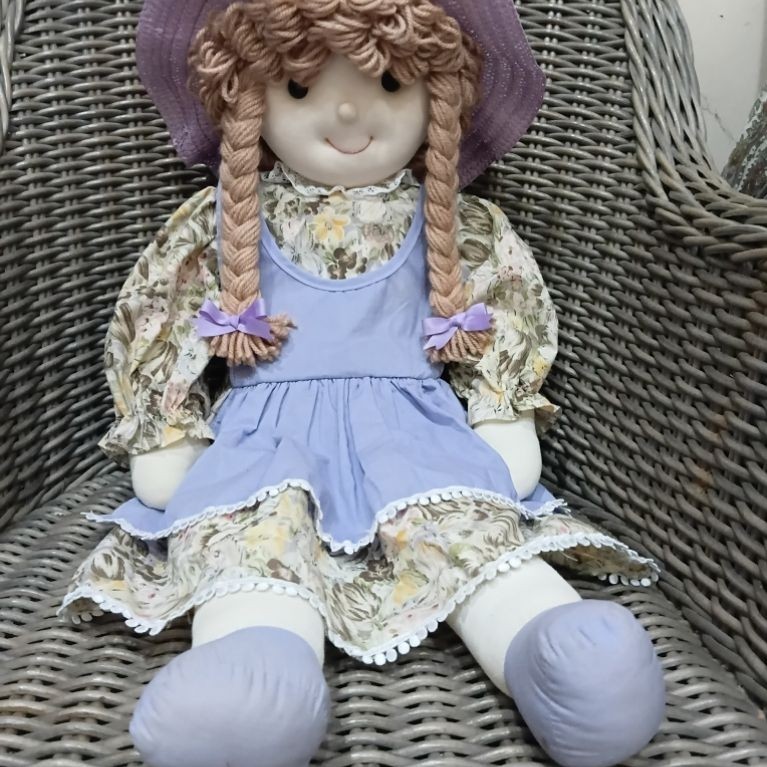 Boneka cewek rambut woll dress ungu flower vintage ori suntoys jumbo 70cm preloved