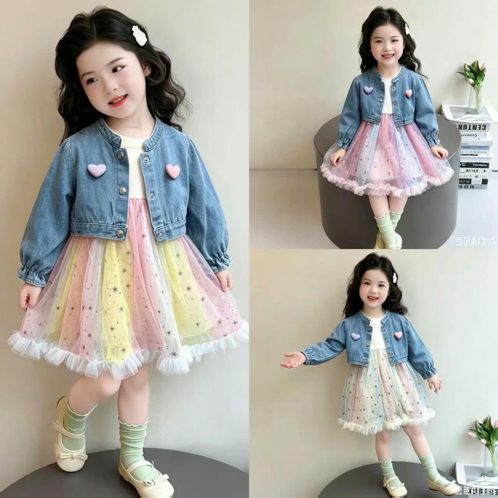 AZKIA_Dress 2in1 rainbow premium 90 100 110 120
