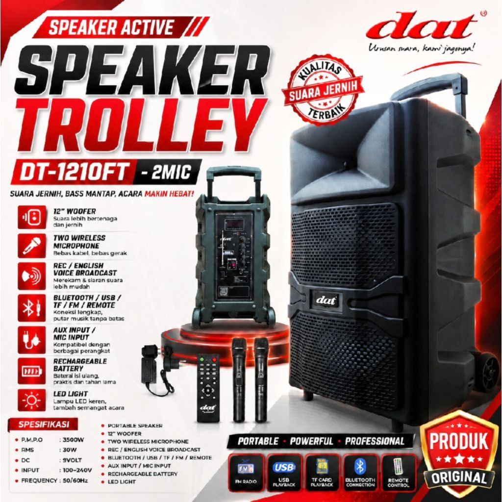 Speaker Portabel DAT DT 1210 FT Speaker Aktif 12 inch USB Bluetooth