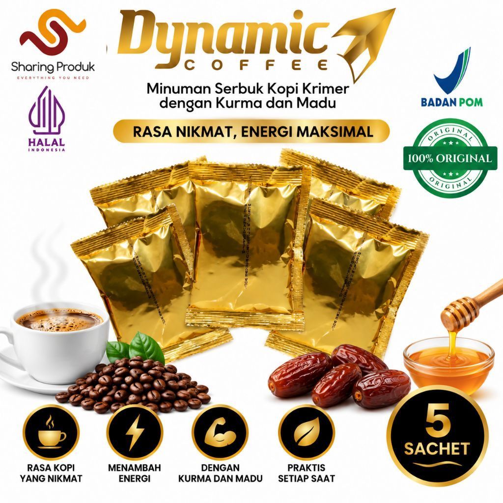 Kopi Dynamic Kurma & Madu 5 Sachet | Kopi Kurma Madu Original | Kopi Sachet Eceran Praktis
