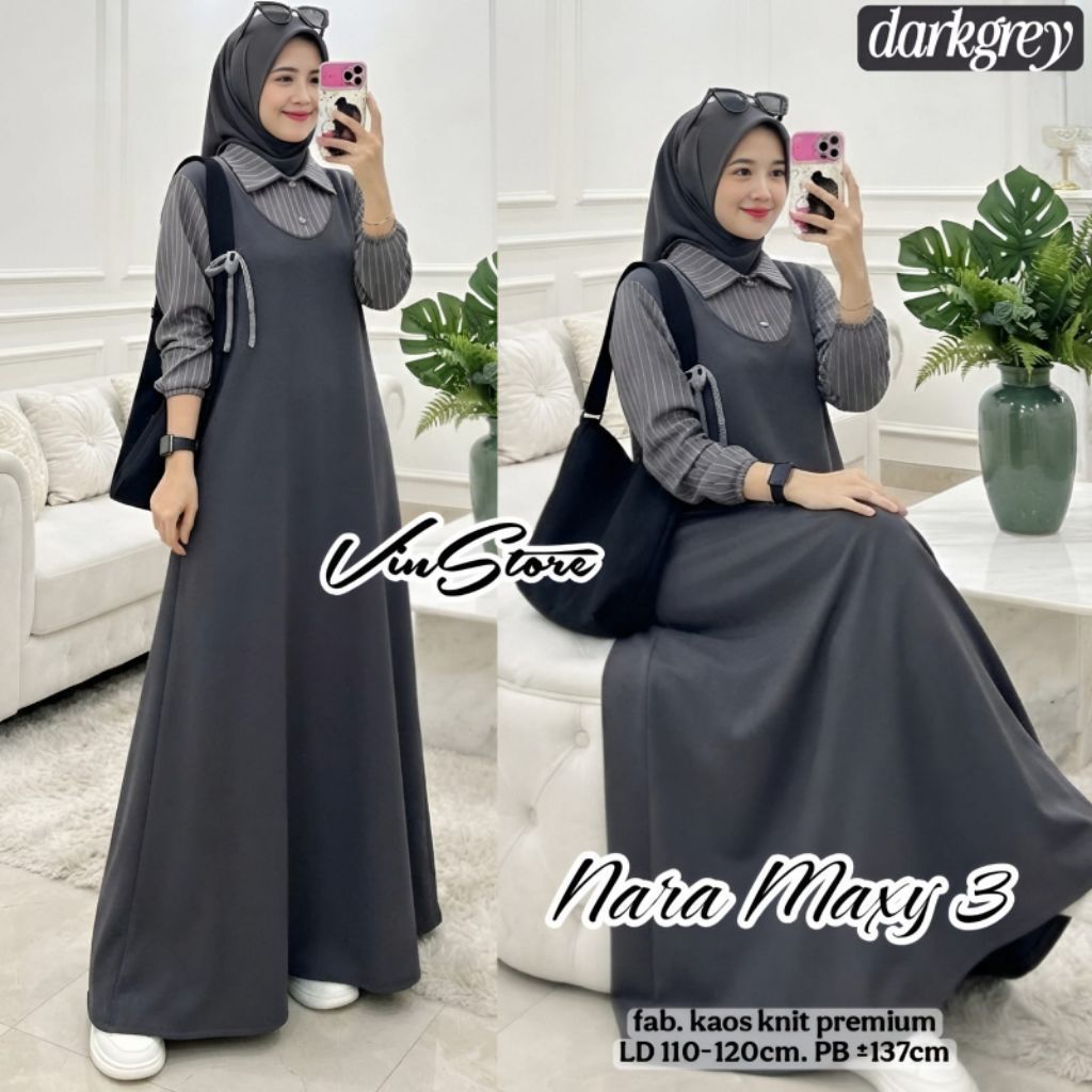 Nara maxy#3 by Vinstore Gamis casual wanita jumbo Ld 110-120cm Terlaris