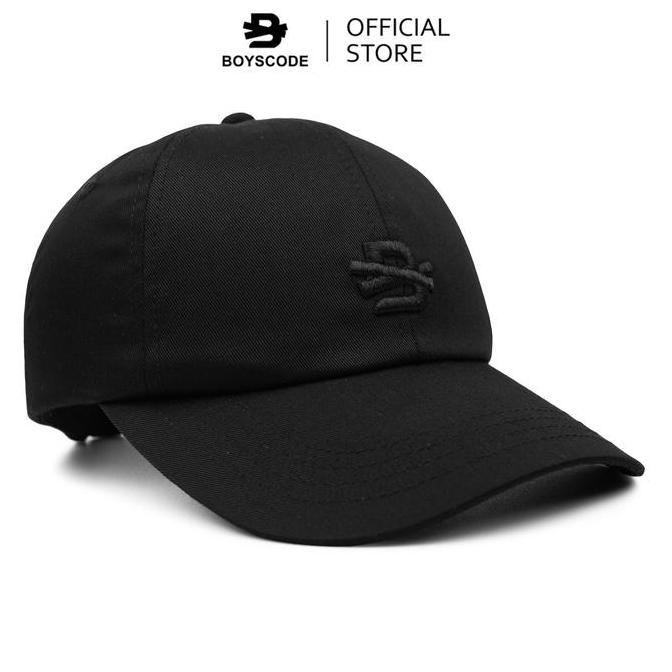 BOYSCODE Topi Baseball Polo Cap Basic Distro Pria Wanita Big Logo Hitam Fullblack