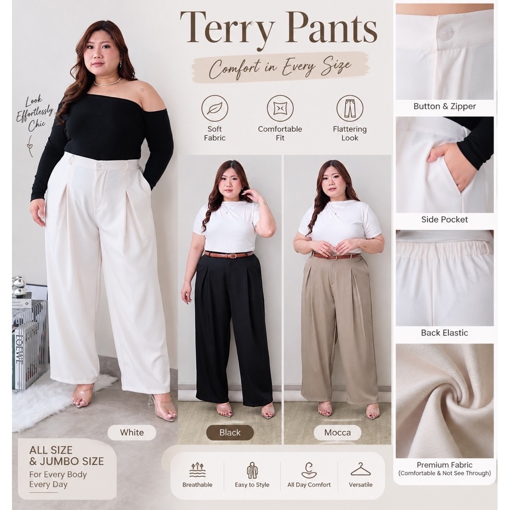 TERRY PANTS - CELANA JUMBO CELANA PANJANG JUMBO CELANA KERJA JUMBO CELANA WIDE LEGS JUMBO
