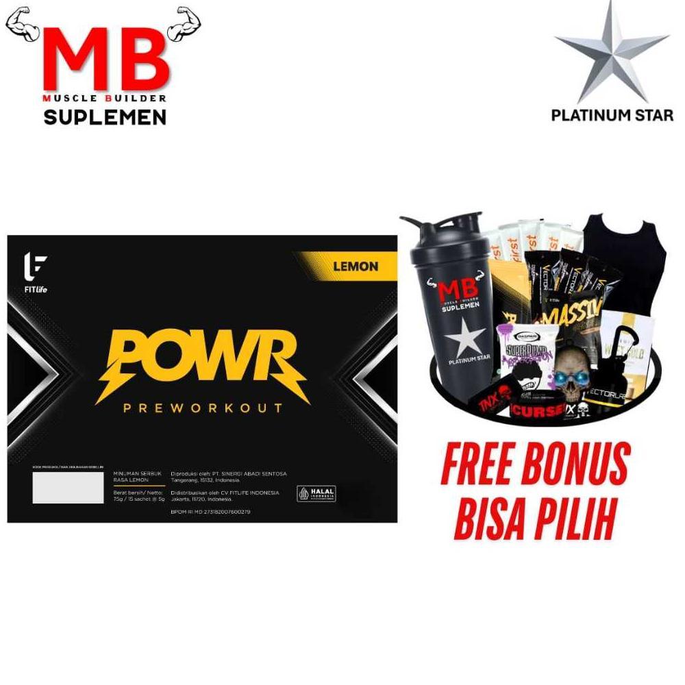 POWR 15 sachets Fit Life Power Pre Workout PreWorkout ORIGINAL BPOM Suplemen Tenaga Power Stamina Gy