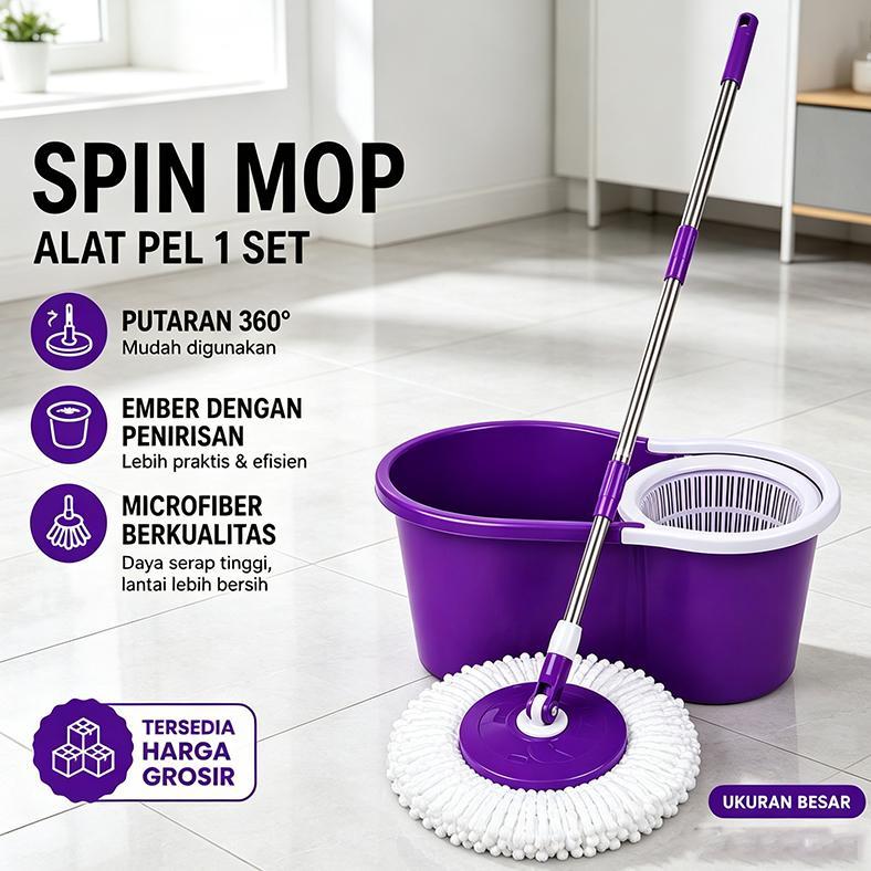 Top Rated Spin Mop Otomatis 360 Ember | Alat Pel Lantai Modern Twist Mop Import | Praktis Anti-Lengk